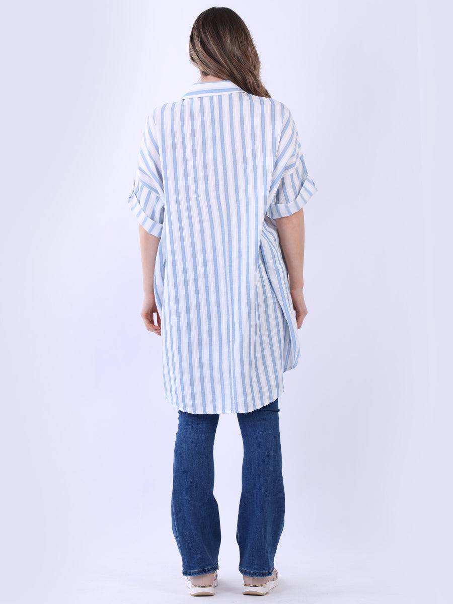 Stripy Print Oversized Cotton Shirt