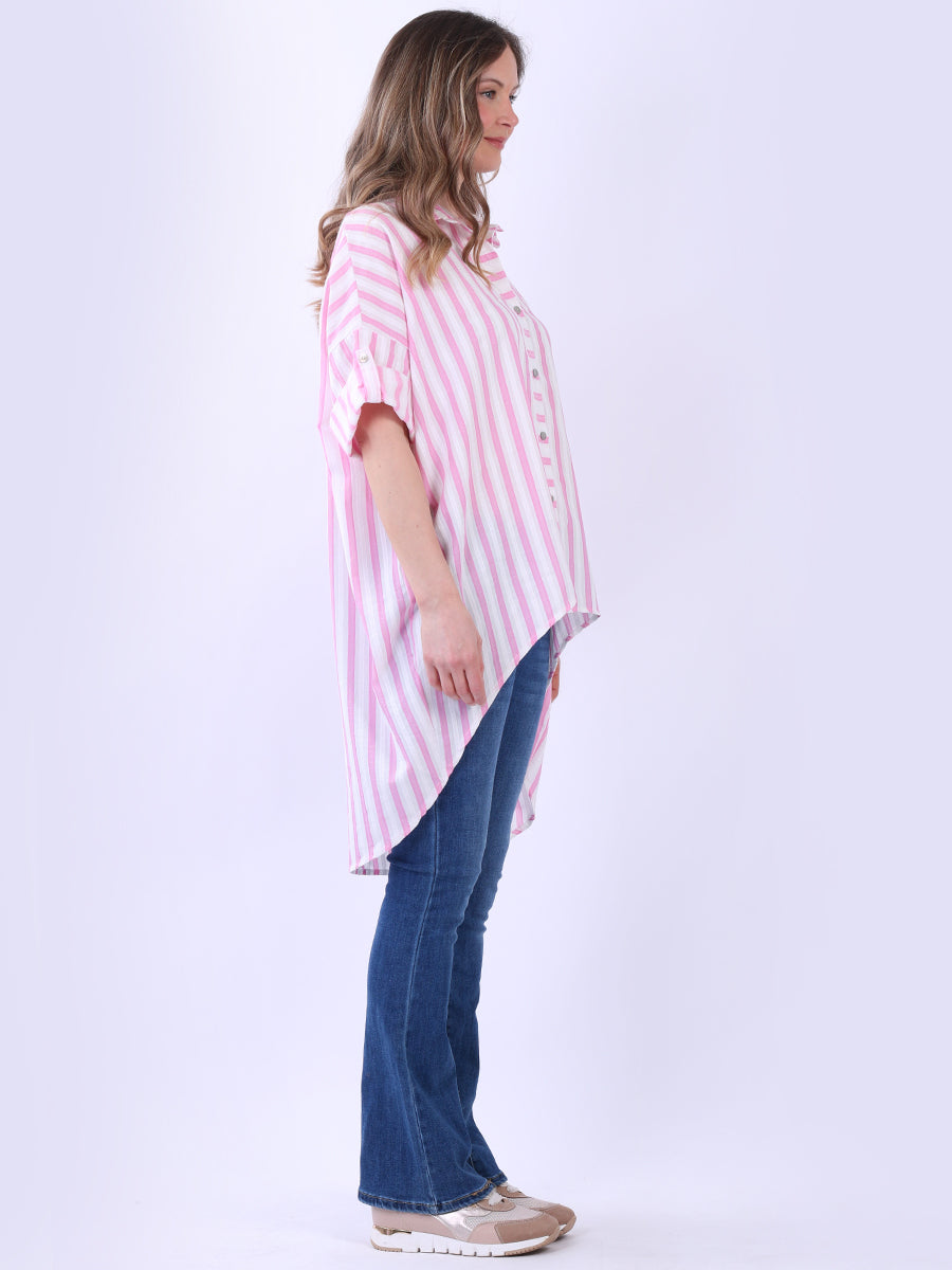 Stripy Print Oversized Cotton Shirt
