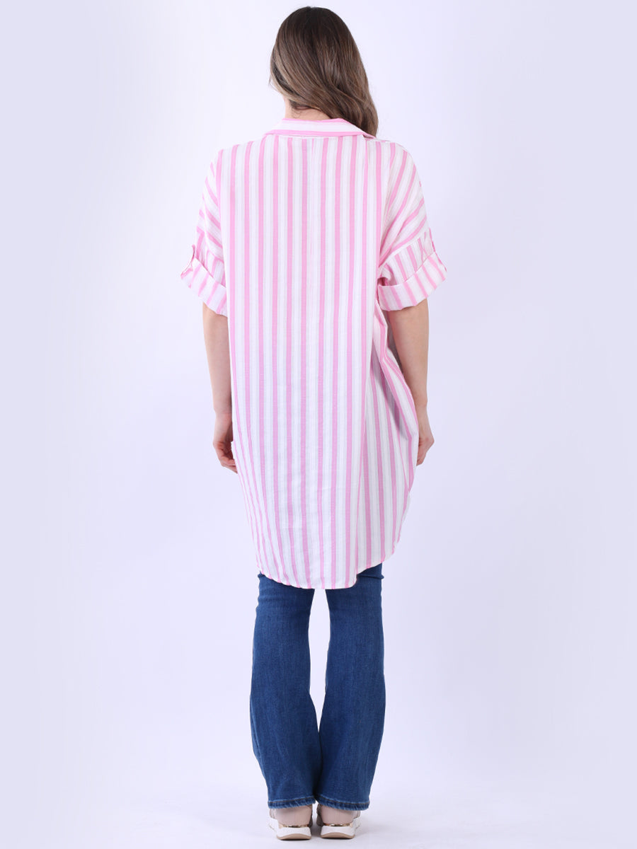 Stripy Print Oversized Cotton Shirt