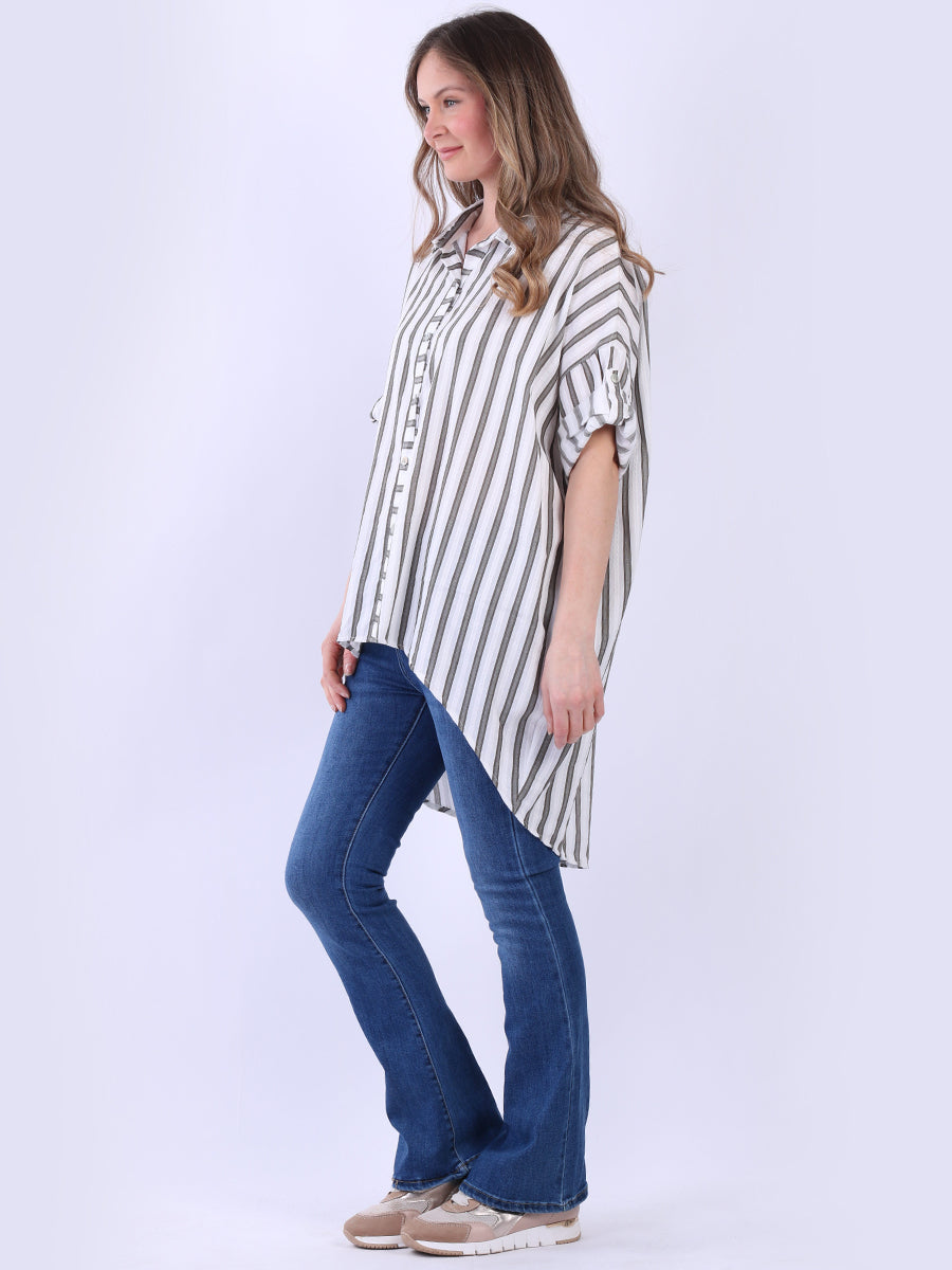 Stripy Print Oversized Cotton Shirt