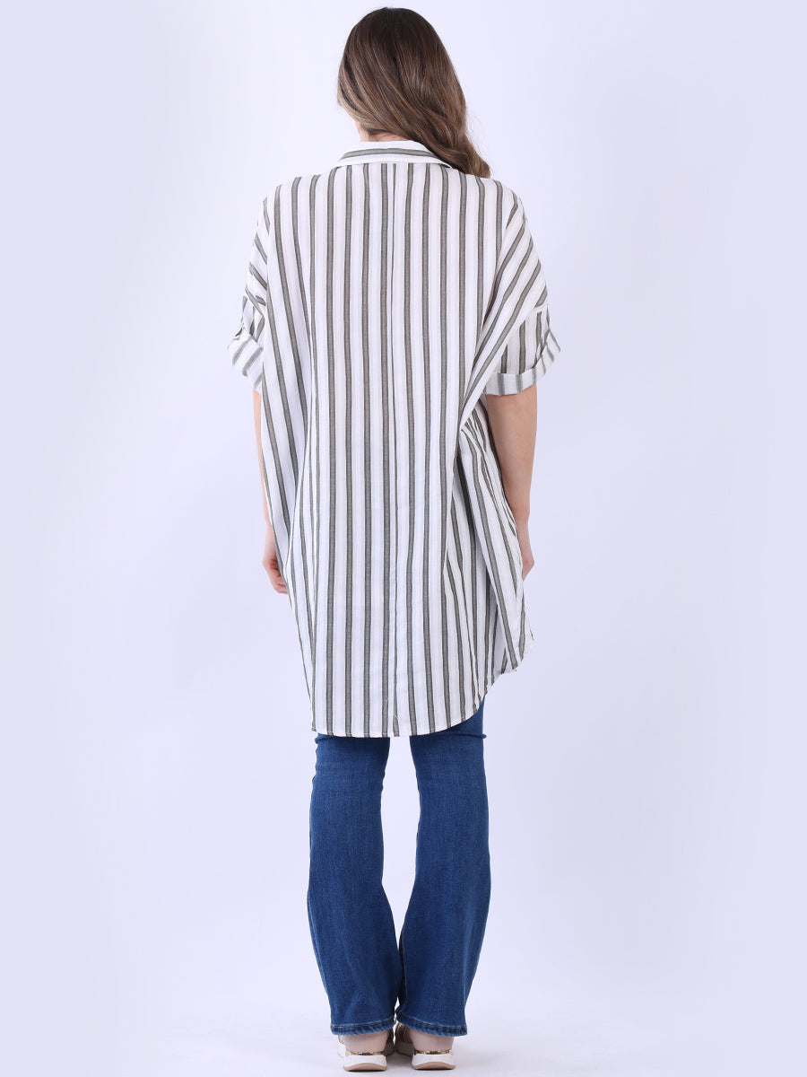 Stripy Print Oversized Cotton Shirt