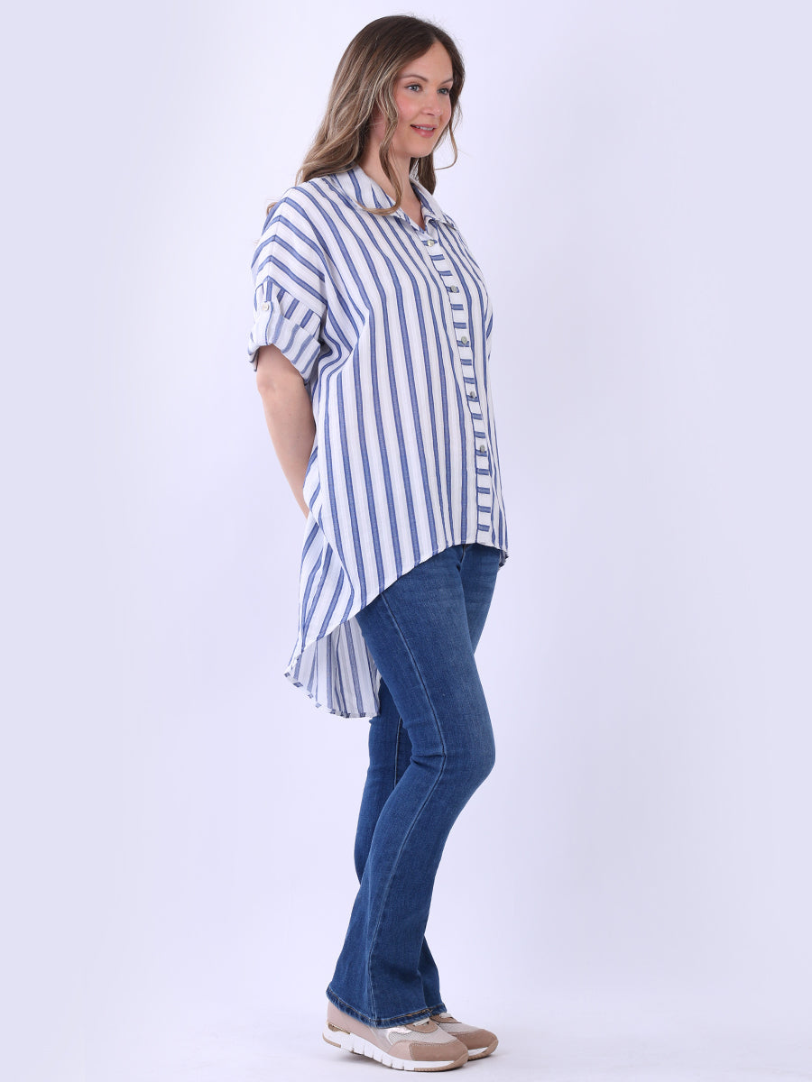 Stripy Print Oversized Cotton Shirt