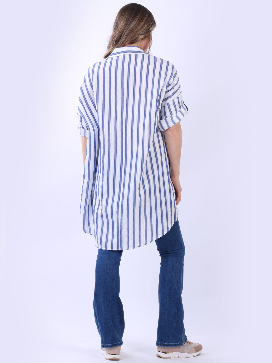 Stripy Print Oversized Cotton Shirt