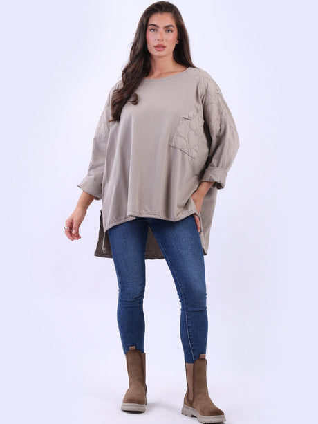 Oversized Batwing Embroidered Top Beige