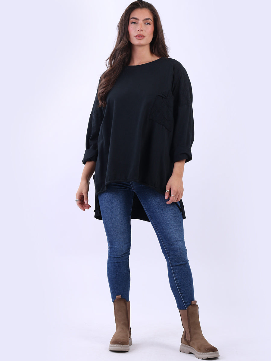 Oversized Batwing Embroidered Top Black