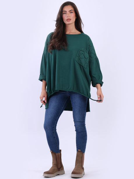 Oversized Batwing Embroidered Top Bottle Green