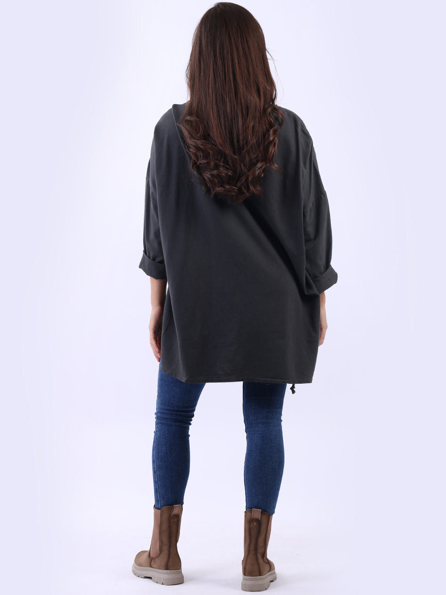 Oversized Drop Shoulders Batwing Embroidered Top