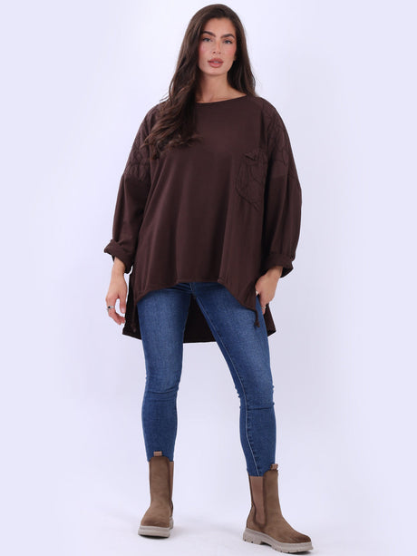 Oversized Batwing Embroidered Top Chocolate