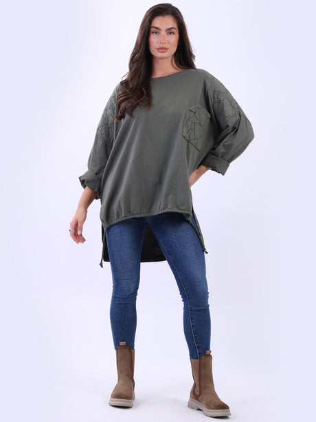 Oversized Batwing Embroidered Top Khaki