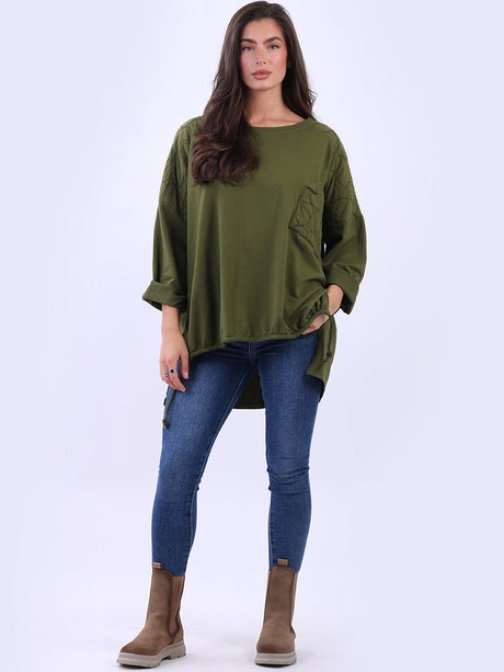 Oversized Batwing Embroidered Top Olive