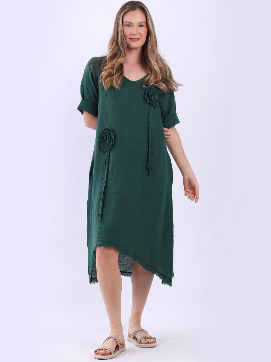 Plus Size Linen Midi Dress Bottle Green