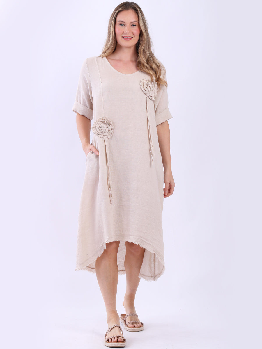 Plus Size Linen Midi Dress Beige