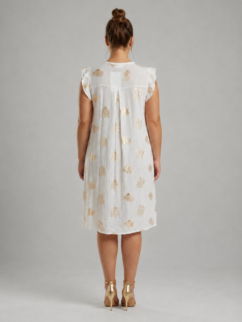 Gold Foil Printed Plus Size Hi Lo Midi Dress