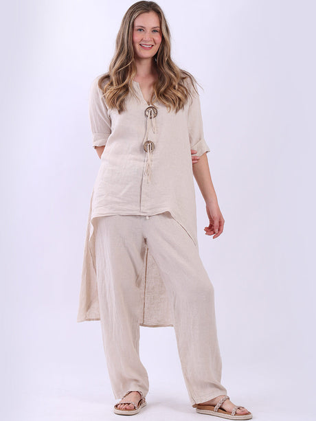 Plain Linen Dress Beige