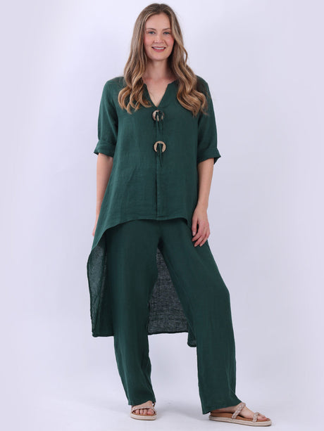 Plain Linen Dress Bottle Green