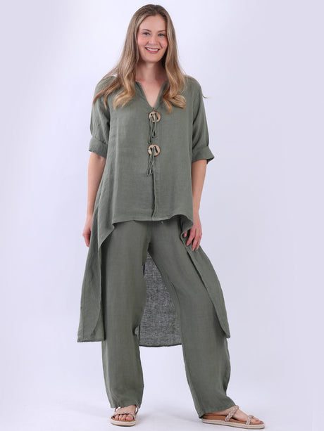 Plain Linen Dress Khaki