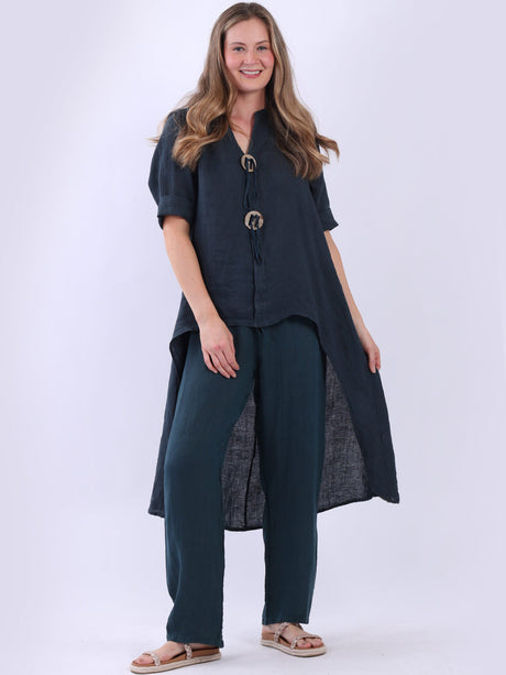 Plain Linen Dress Teal