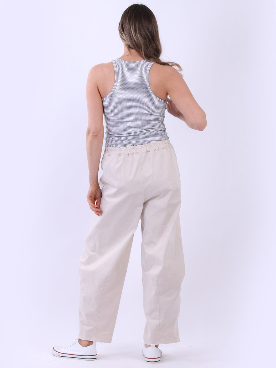 Solid Relaxed Fit Ladies Cotton Trouser