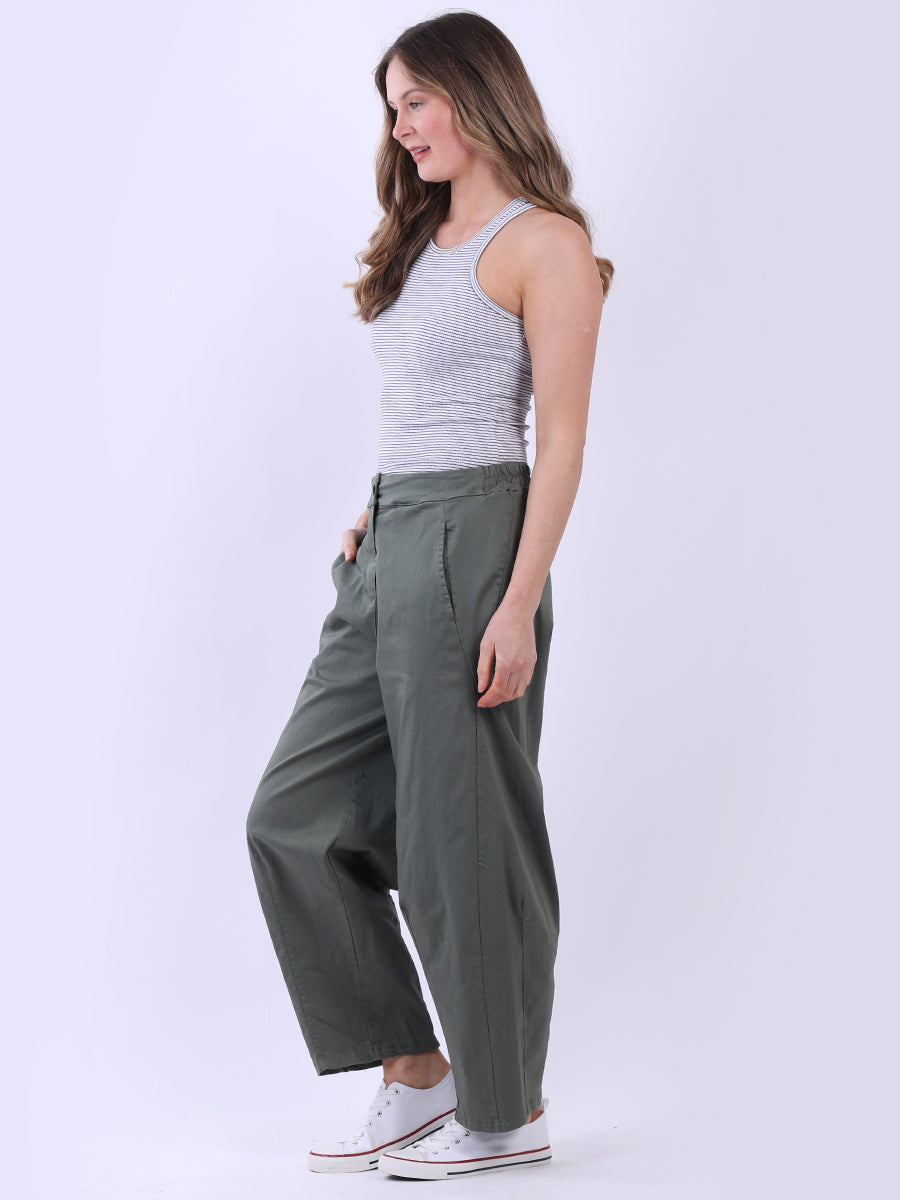 Solid Relaxed Fit Ladies Cotton Trouser