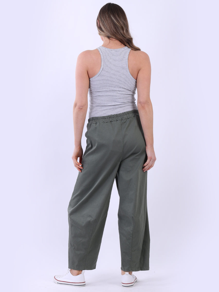 Solid Relaxed Fit Ladies Cotton Trouser