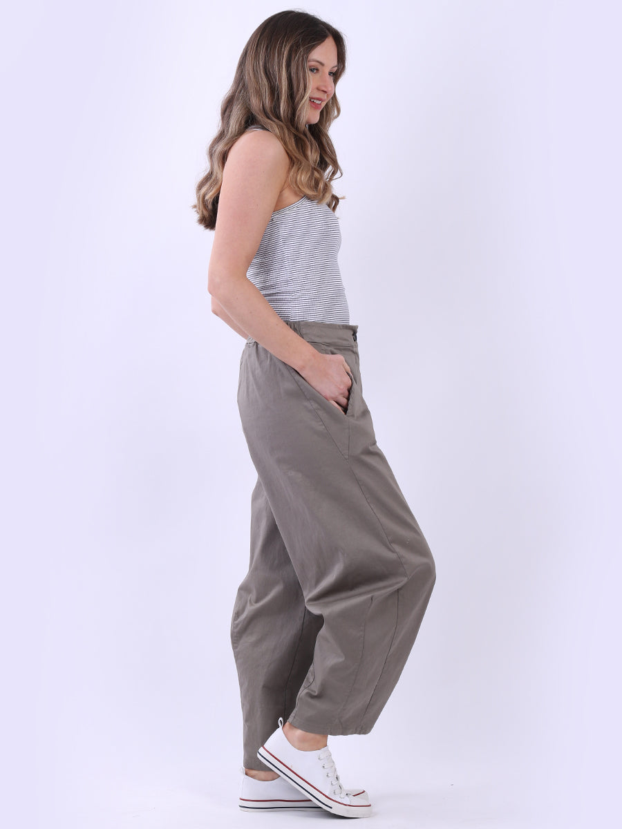 Solid Relaxed Fit Ladies Cotton Trouser