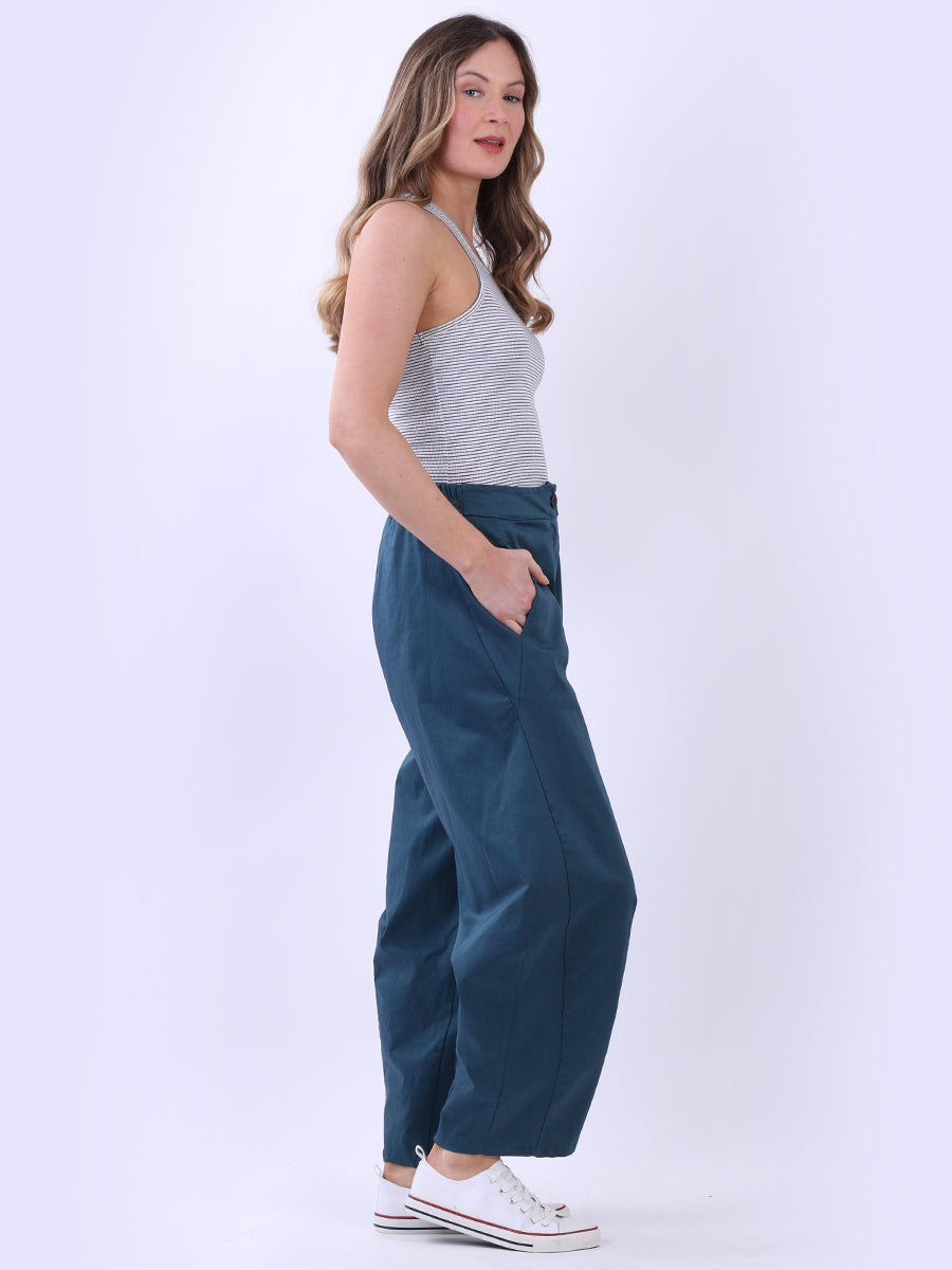 Solid Relaxed Fit Ladies Cotton Trouser