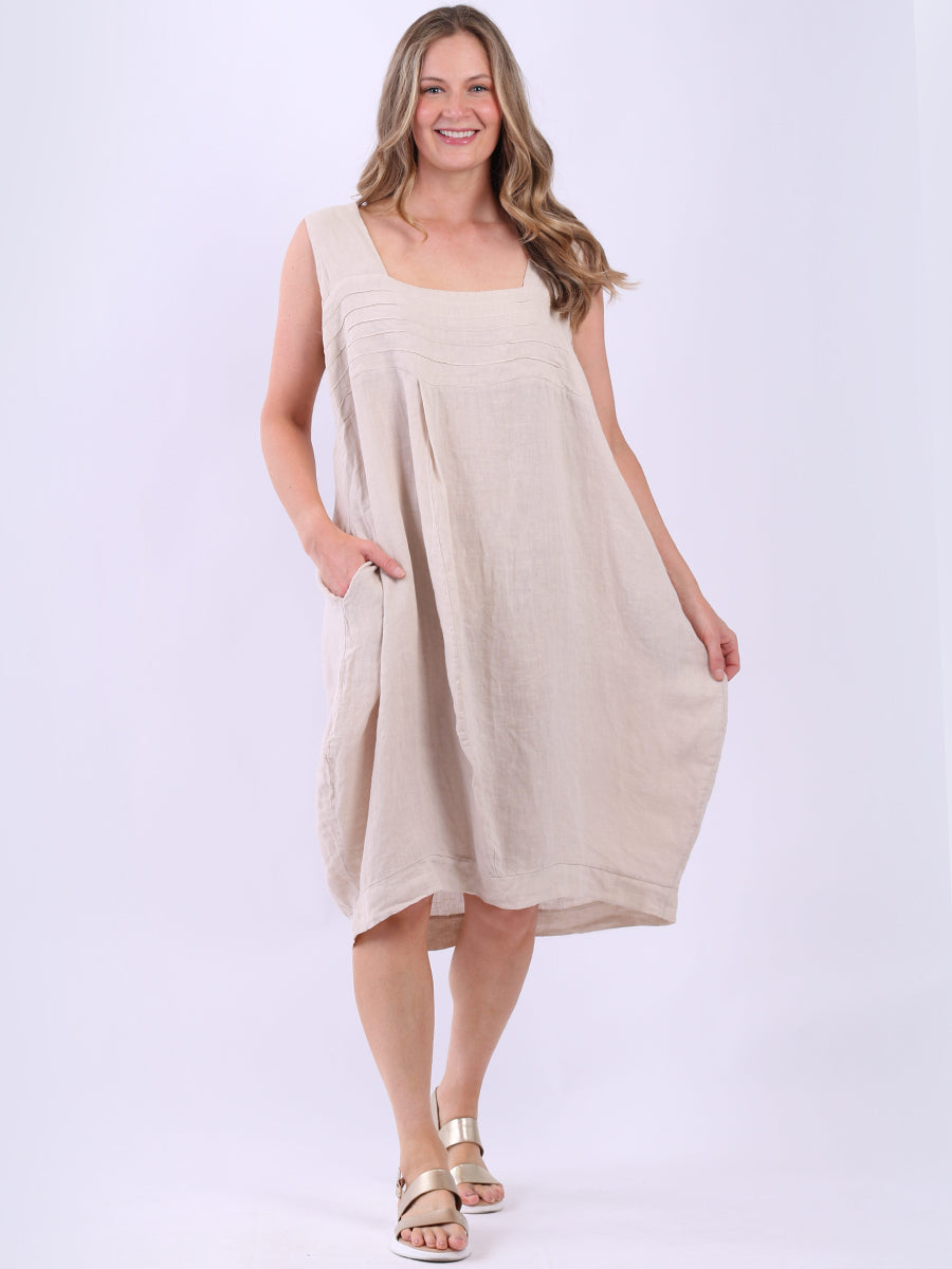 Plain Linen Lagenlook Dress Beige