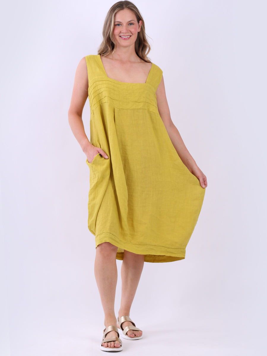 Plain Linen Lagenlook Dress Mustard