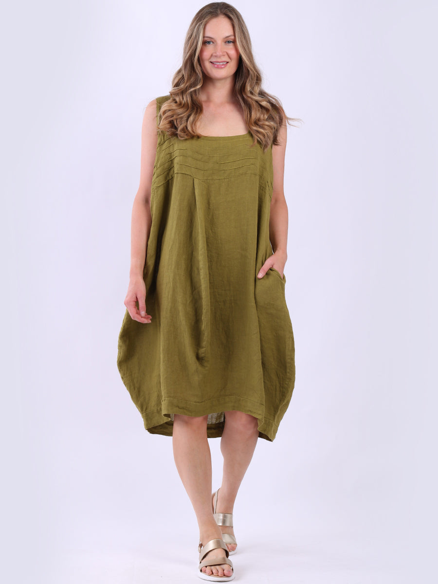 Plain Linen Lagenlook Dress Olive