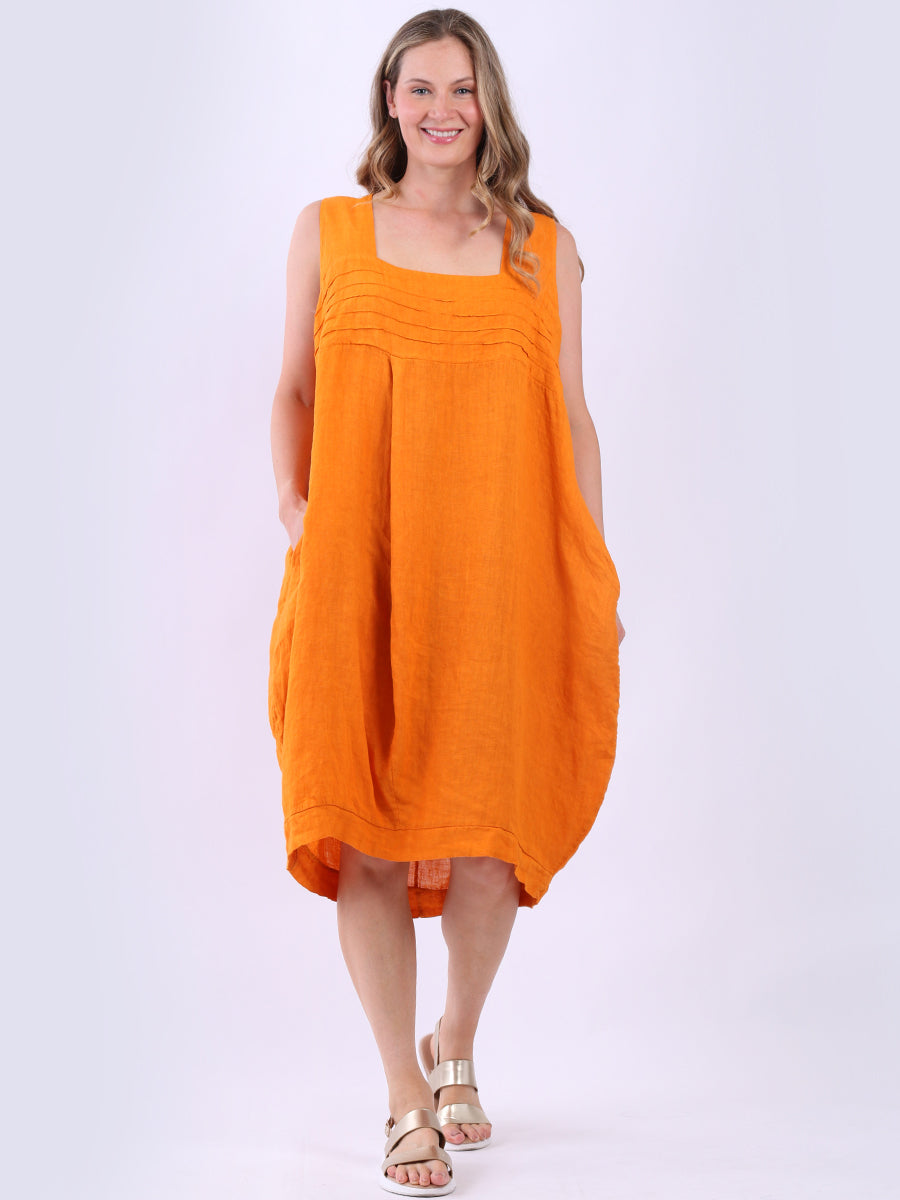 Plain Linen Lagenlook Dress Orange