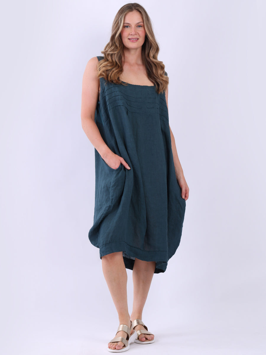 Plain Linen Lagenlook Dress Teal