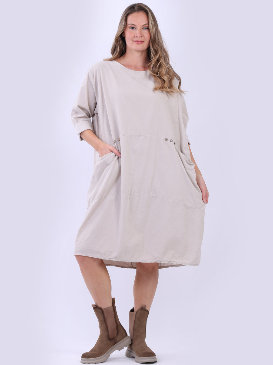 Oversized Solid Cotton Midi Dress Beige