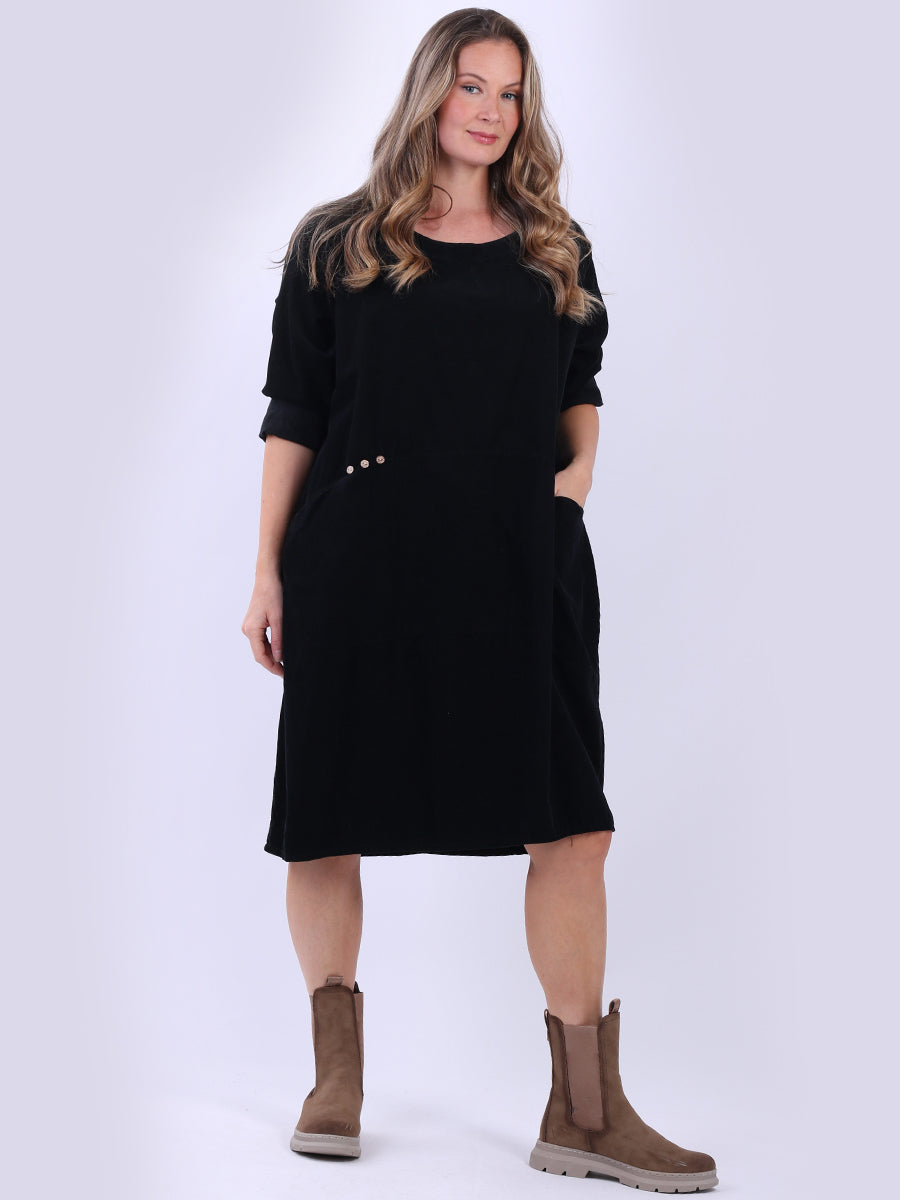 Oversized Solid Cotton Midi Dress Black