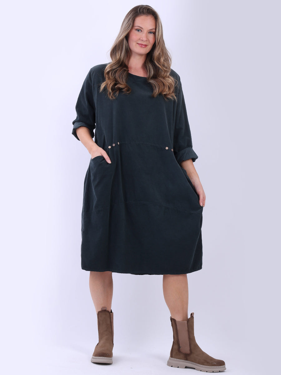 Oversized Solid Cotton Midi Dress Charcoal