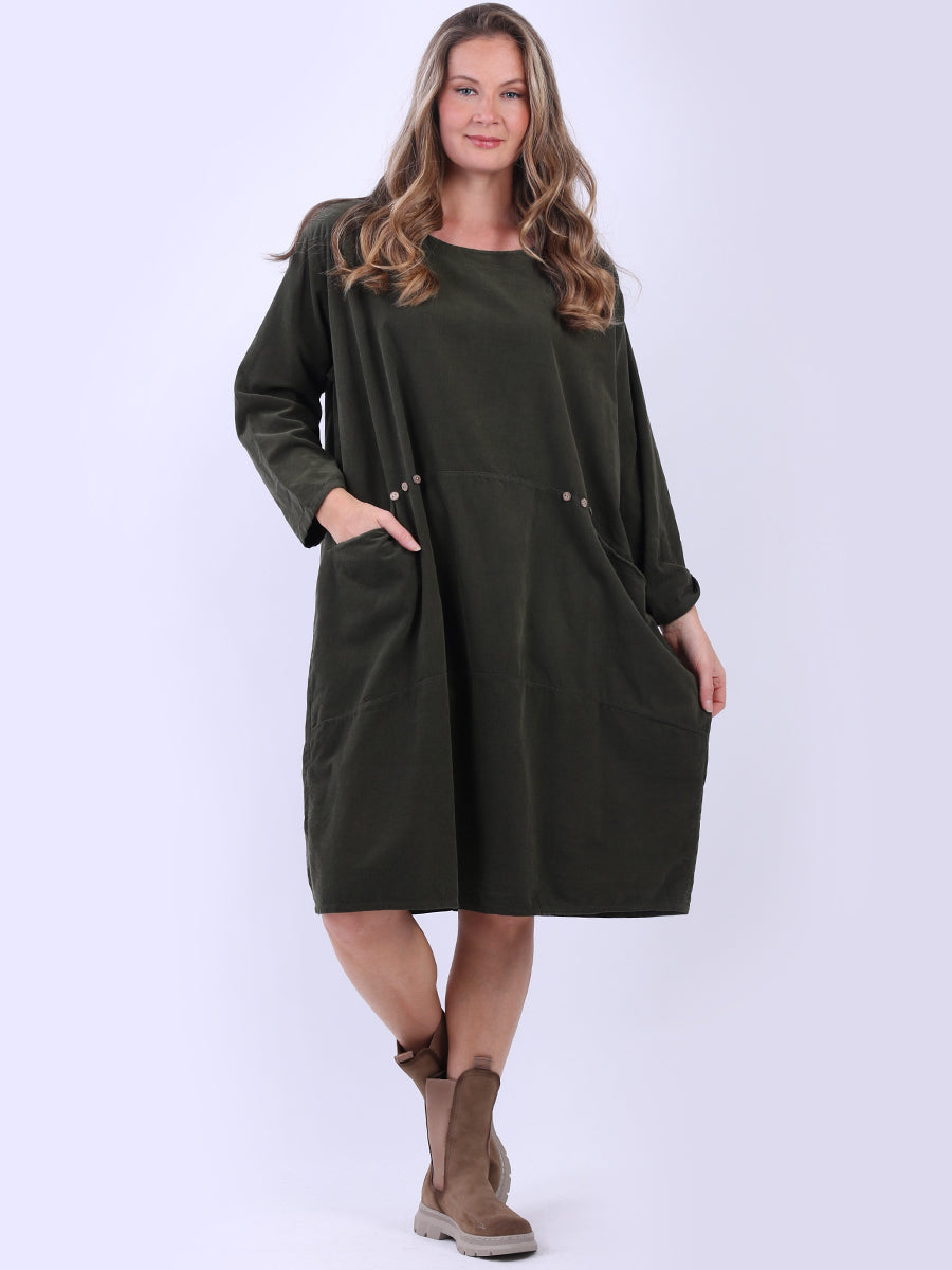 Oversized Solid Cotton Midi Dress Khaki