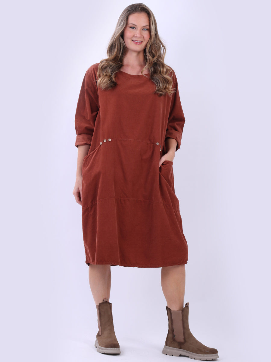 Oversized Solid Cotton Midi Dress Rust