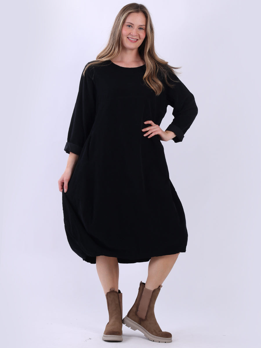 Cotton Corduroy Lagenlook Dress Black