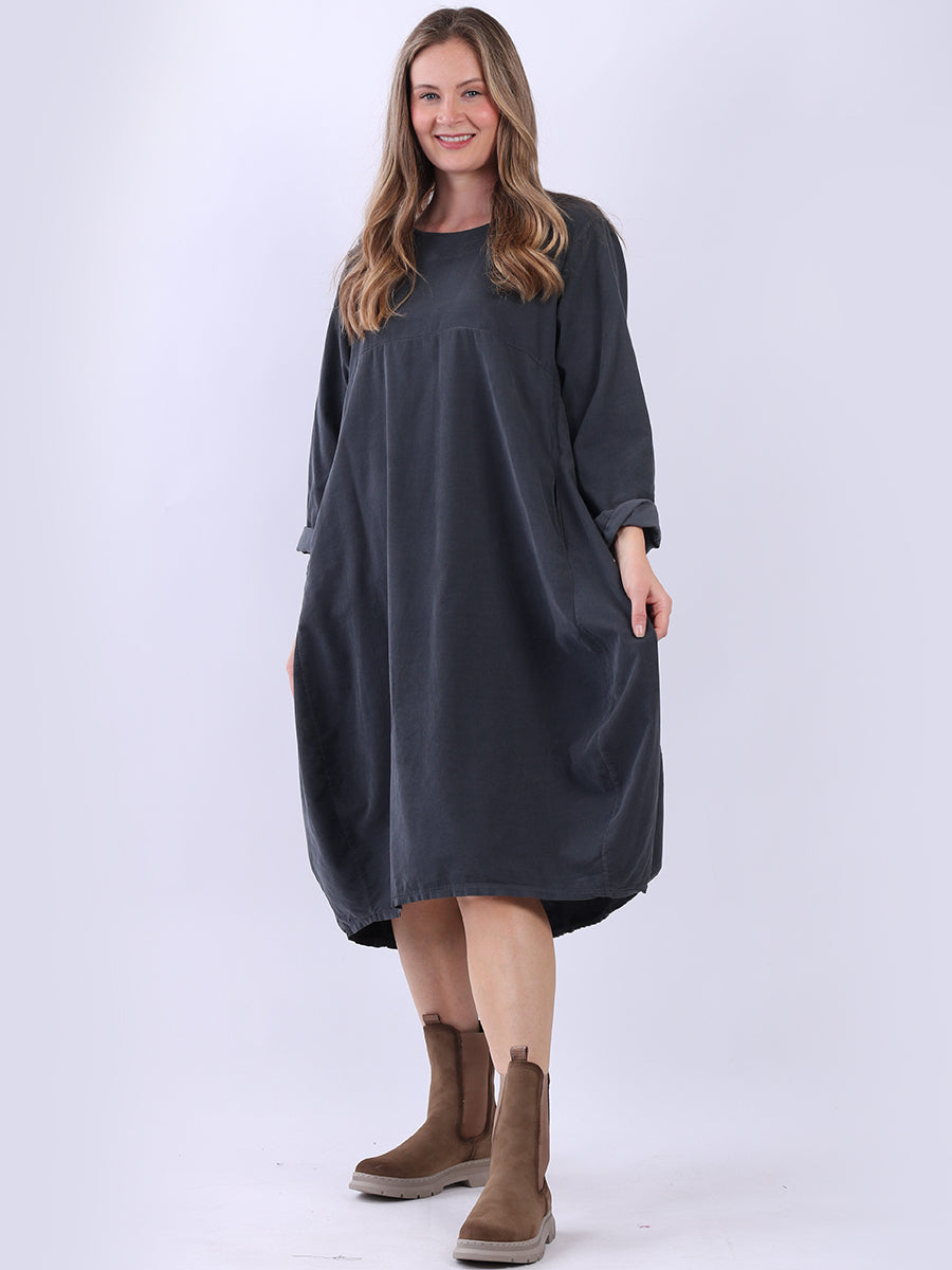 Cotton Corduroy Lagenlook Dress Charcoal