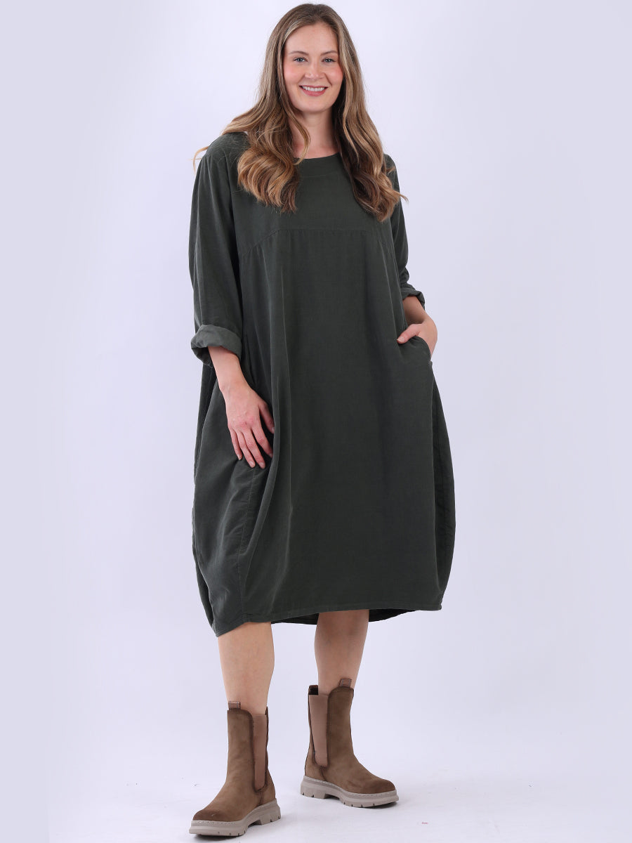 Cotton Corduroy Lagenlook Dress Khaki