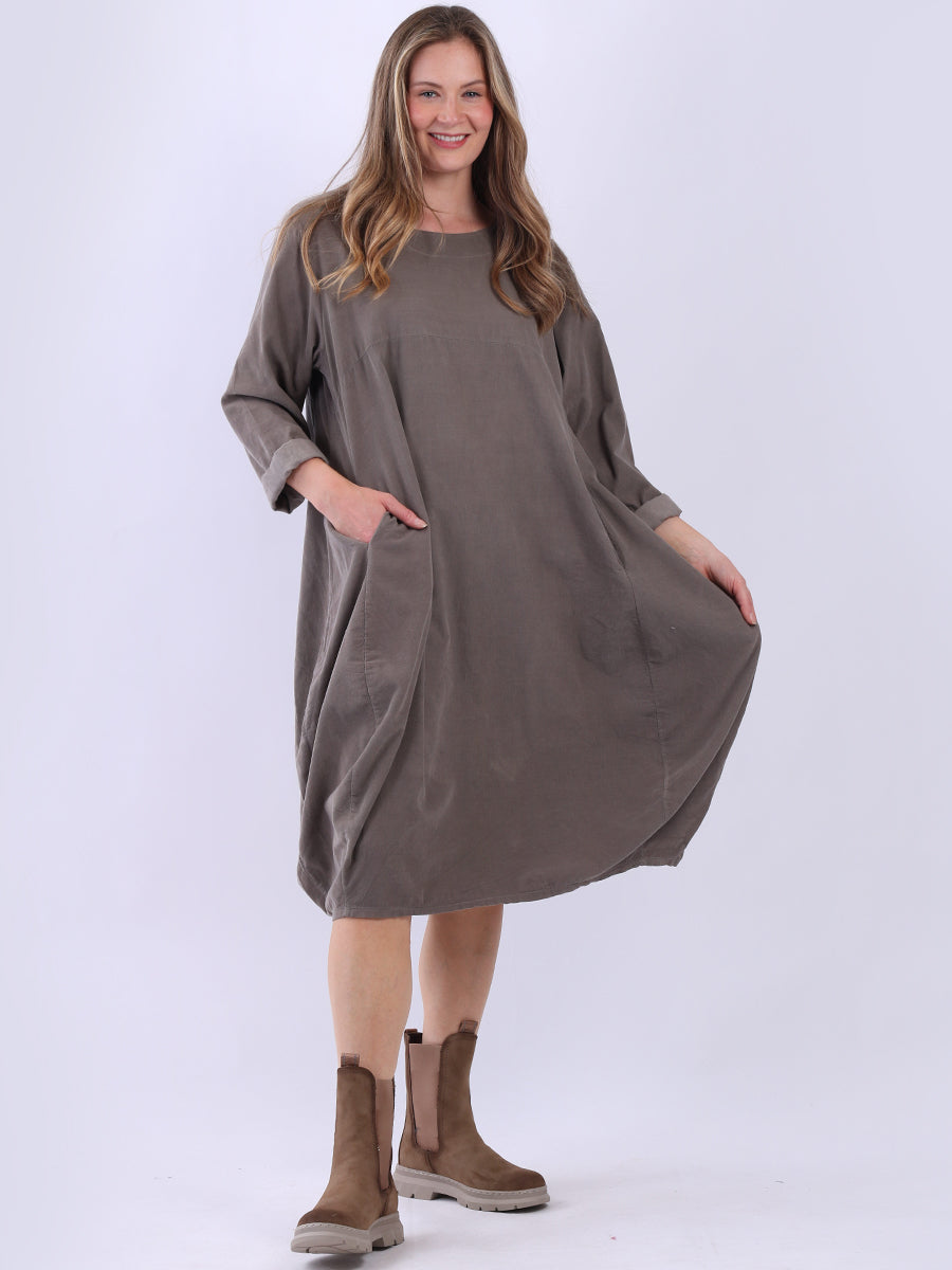 Cotton Corduroy Lagenlook Dress Mocha