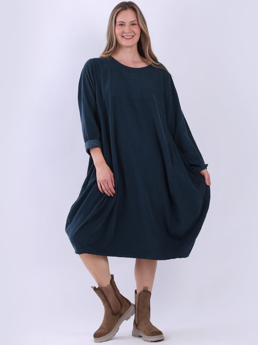 Cotton Corduroy Lagenlook Dress Teal