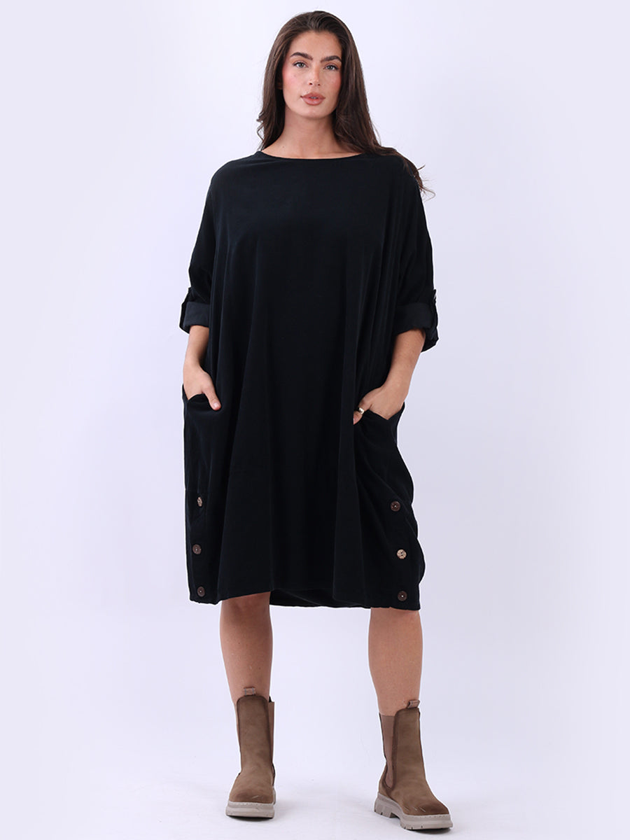 Oversized Corduroy Midi Dress Black