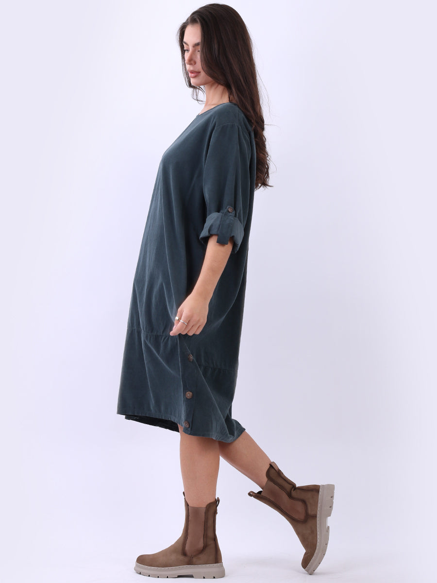 Solid Cotton Corduroy Oversized Dress
