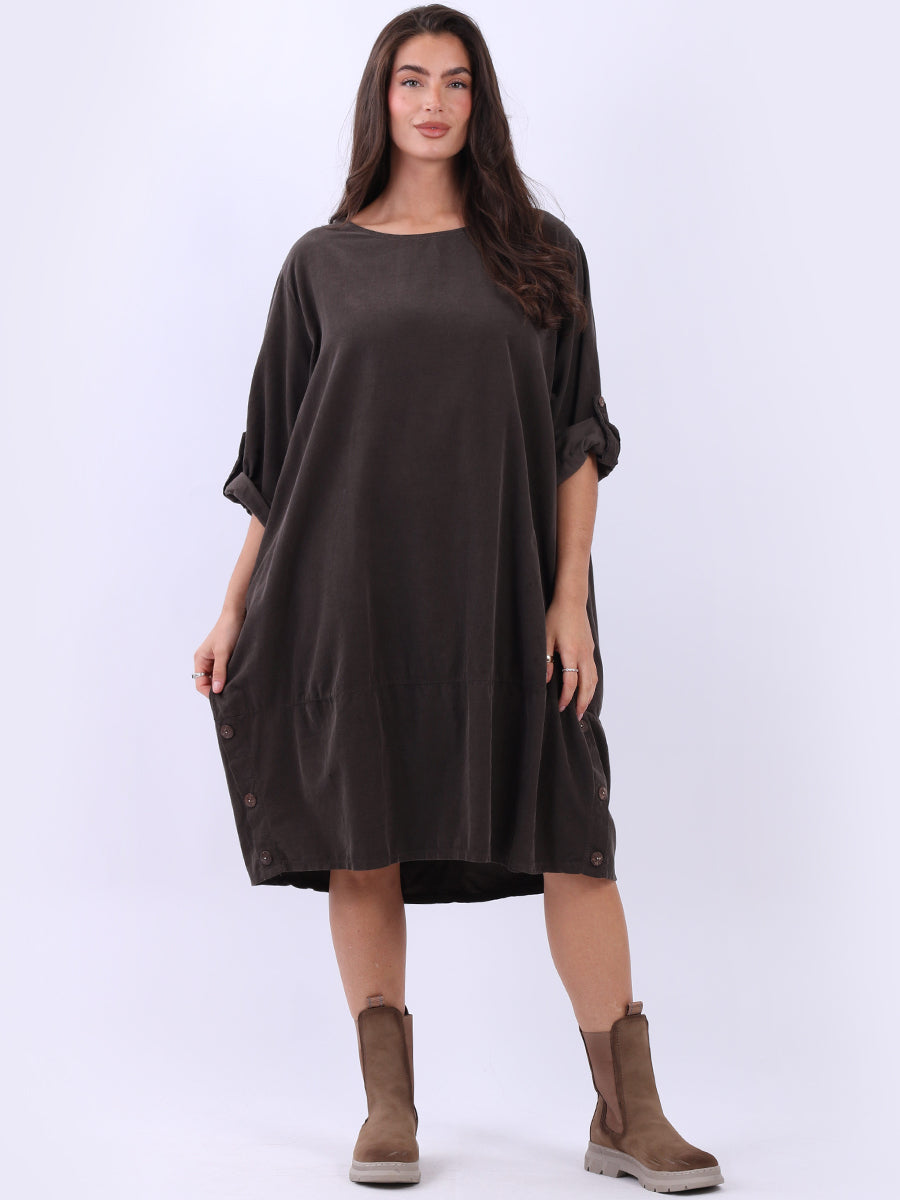 Oversized Corduroy Midi Dress Chocolate