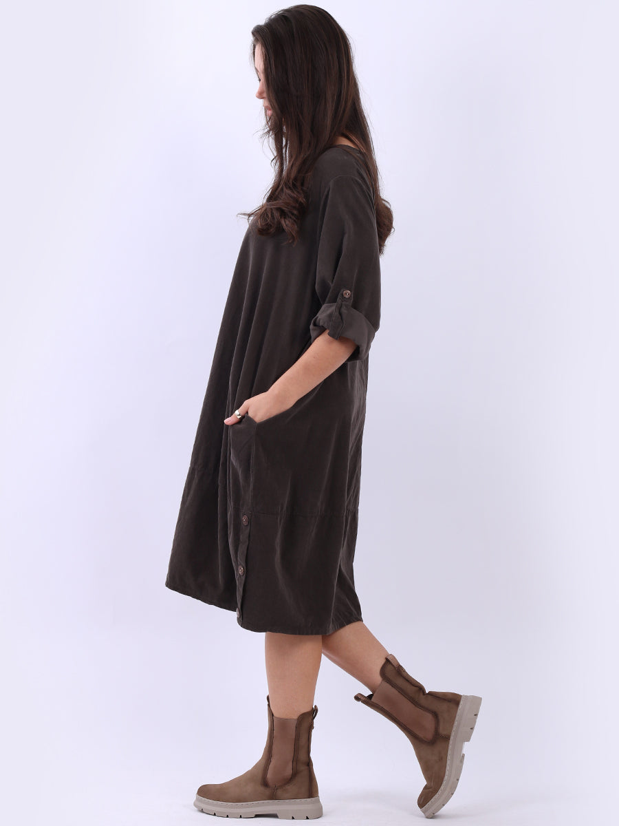 Solid Cotton Corduroy Oversized Dress