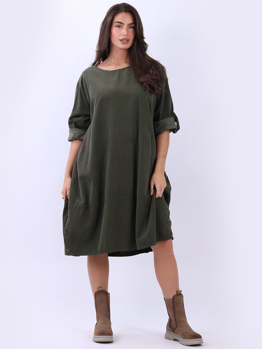 Oversized Corduroy Midi Dress Khaki