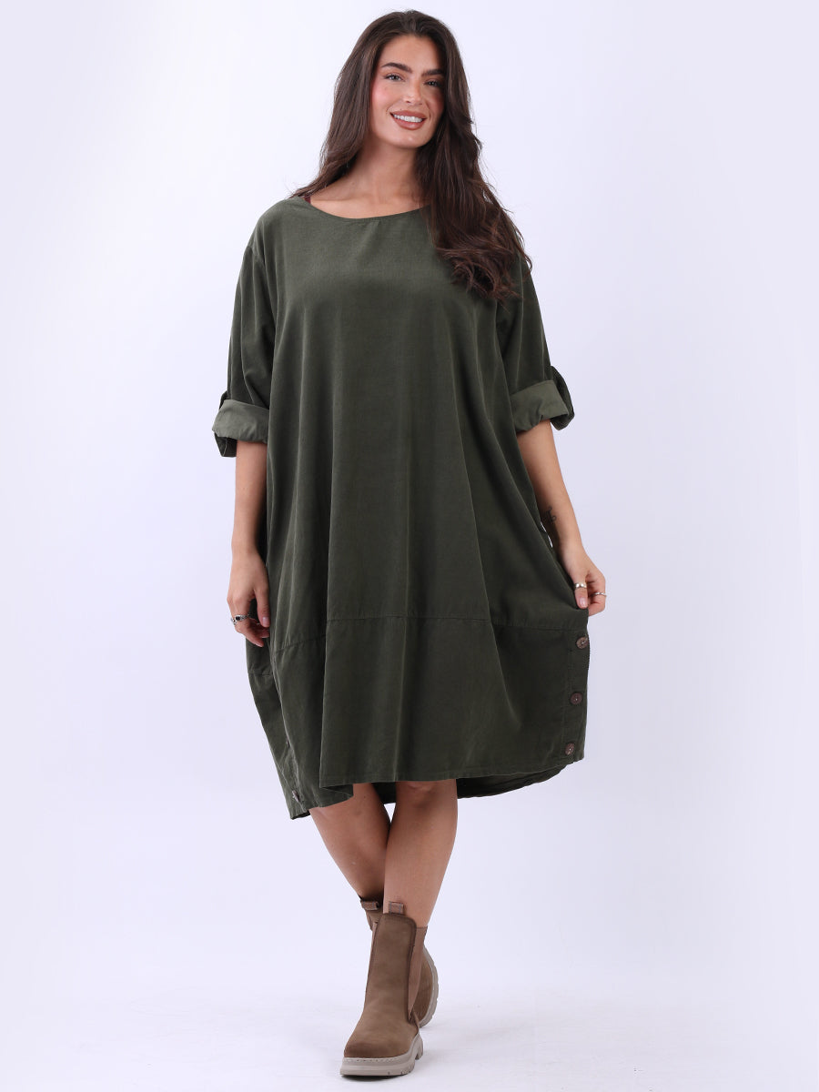 Solid Cotton Corduroy Oversized Dress