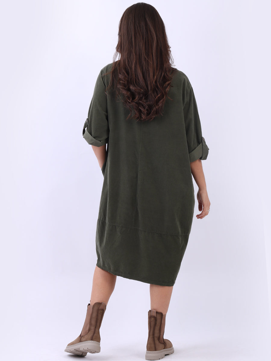 Solid Cotton Corduroy Oversized Dress