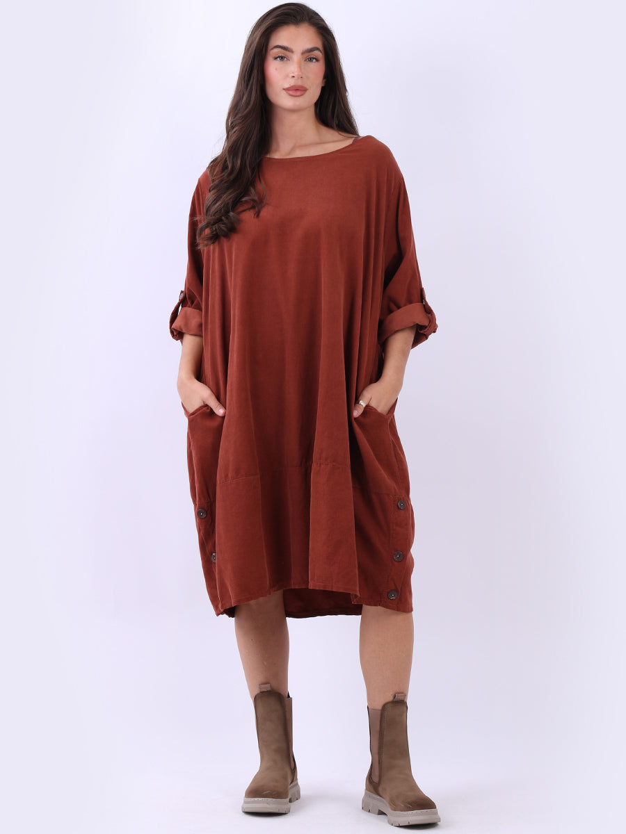 Oversized Corduroy Midi Dress Rust