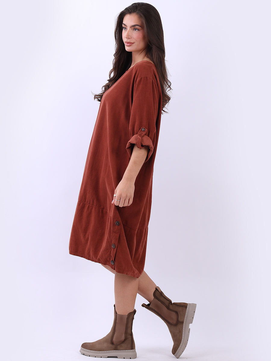 Solid Cotton Corduroy Oversized Dress